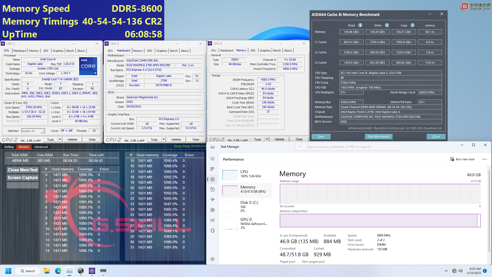 芝奇为Intel 14代处理器推出DDR5-8400 CL40 2x24GB 极速套装，并展示DDR5-8600 2x2